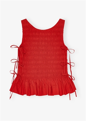 Cotton poplin smock tie string top Racing Red W0904 Ganni 